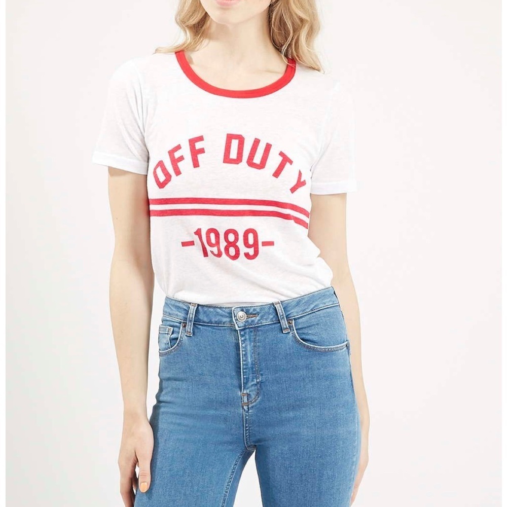 Topshop Off Duty 1989 Short Sleeve Tshirt Size 4 Red White